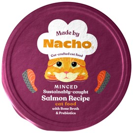 Made by Nacho Wet Cat Food, Sustainably-Caught Minced Salmon in Bone Broth for Hydration, Digestive Health, High Protein, 2.5 Ounce Cups (10 Pack)
