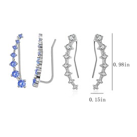 xdlhghe 2 Pairs Crawler Earrings for Women, Silver Blue Yellow Colorful Rhinestone Cubic Zirconia Hypoallergenic, Flat Back Cute Threader Ear Piercing Fairy Sparkly Climber Climbing Jewelry