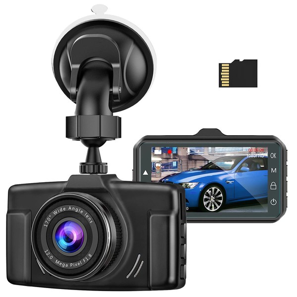 Dash Camera, 1080P Full HD, HDR/WDR Technology, 3 Megapixel Camera, 170° Wide Angle View, 32 GB Card Included, LED Signal Protection, 4-Layer Optical Lens, Eco Power Saving, IPS Large Screen, 3.0 Inches, Waterproof Rear Camera, Automatic Recording Functi