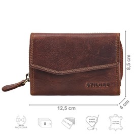 STILORD 'Carina' Stylish Womens Leather Purse Medium-Size - Genuine Leather Wallet for Women with Many Compartments - Retro NFC & RFID Blocking Purse with Gift Box, Colour:Kara - Cognac
