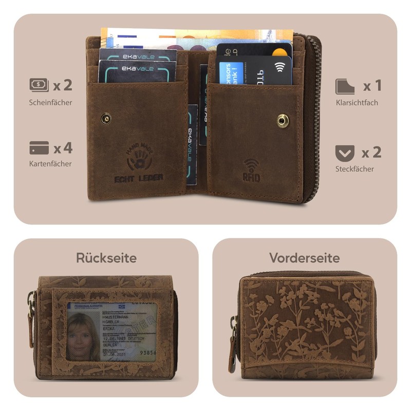 ekavale Small Practical Women's Leather Wallet with RFID Protection, Small