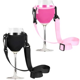 QckZee 2 Stück Weinglashalter zum Umhängen – Tragbarer Weinhalter & Weinglas Halterung für Weinproben, Partys, Festivals – Glashalter zum Umhängen in Pink oder Schwarz – Wine Holder für unterwegs