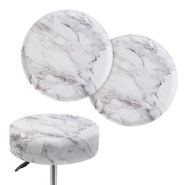 KUIFORTI White Marble Stool Cover 2 Pack - Round Chair Seat Cushion Slipcover Set, Washable Bar Stretch Cloth, Size M