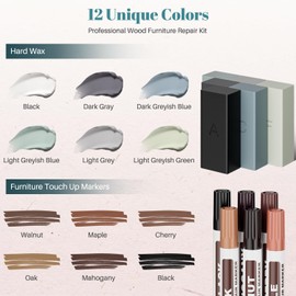 PUYD Laminate Floor Repair Kit, 6 Color Hardwood Vinyl Repair Kit with Heat Pen Linoleum Hard Wax Wood Furniture Touch Up Marker for Fixing Scratches, Holes, and Stains on Wooden Floors and Furniture