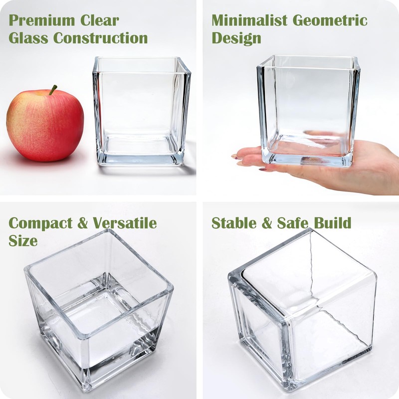 6 Pack Square Glass Vase 4" x 4" x 4",