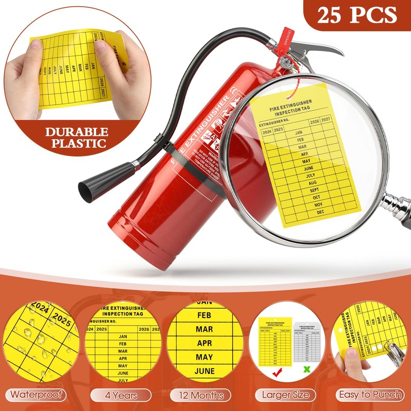 Chunful Fire Extinguisher Inspection Tags Set Including 2025-2028 Maintenance Plastic