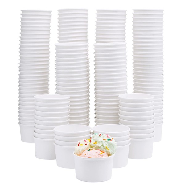 Stockroom Plus 200 Pack White Paper Ice Cream Cups for Sundaes and Frozen Yogurt, Bulk Disposable Dessert Bowls (8 oz)
