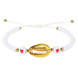 C·QUAN CHI Colorful Heishi Bracelets Women Gold Shell Adjustable Wrap Bracelets Heart Shape Bracelets