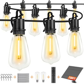 OOOLED Solar String Lights Outdoor Waterproof 100FT with Remote, 52 LED Shatterproof ST38 Vintage Edison Bulbs, 3 Light Modes, Dimmable& Timable Hanging Lights for Outside Backyard