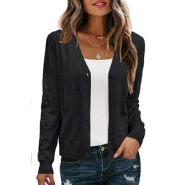 Arach&Cloz Womens Cardigans Fall 2025 Cropped Spring Summer Lightweight Long Sleeve Bolero Shrug Knit Sweater Tops Trendy Clothing Jacket Cozy Clouds Black