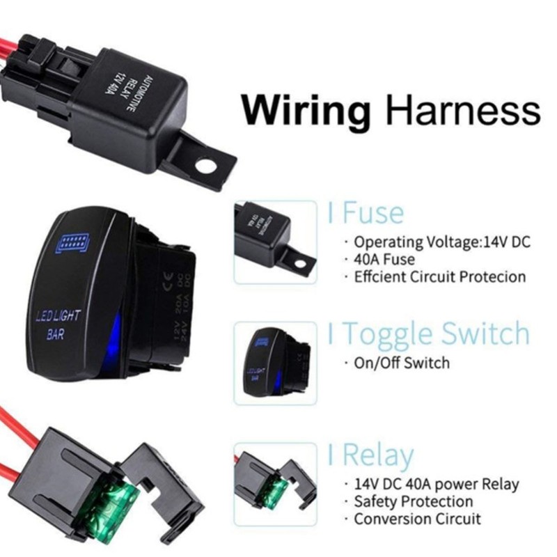 40A 12V LED Spotlights Wiring Harness 1-to-2 IP67 Waterproof for