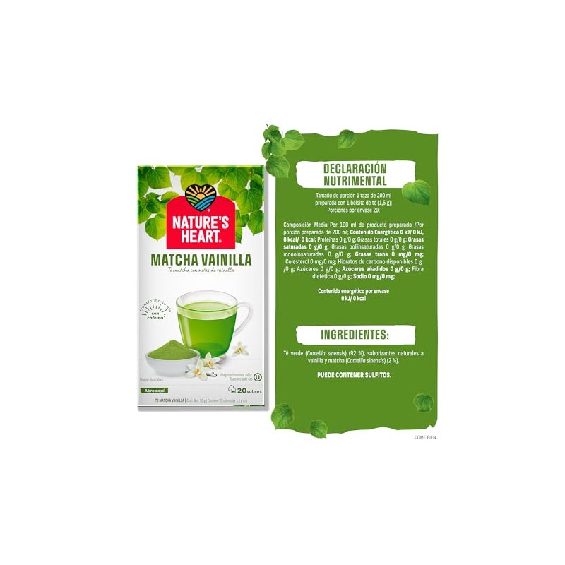Nature's Heart 7502252484421 Te Matcha Vanilla, Matcha, vainilla, 30 gramos