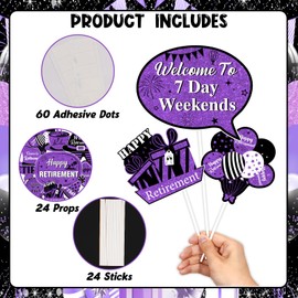 Purple and Black Retirement Decorations - 24PCS Retirement Photo Booth Props, Retirement Party Decorations for Woman, Happy Retirement Party Decorations, Cheers to Retirement Party Supplies