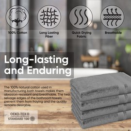 Vozbi Hand Towels for Bathroom | 50 x 85 cm (4-Pack) | Highly Absorbent, Ultra Soft & 100% Cotton Hand Towels | Thick Bathroom Towels | Hotel & Spa Hand Towels (Grey)