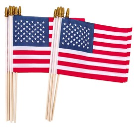 American Flags on Stick, USA Wood Stick Flags with Kid-Safe Spear Top, Memorial Day Decorations,Patriotic Decorations (12 Pcs(with pointed pole))