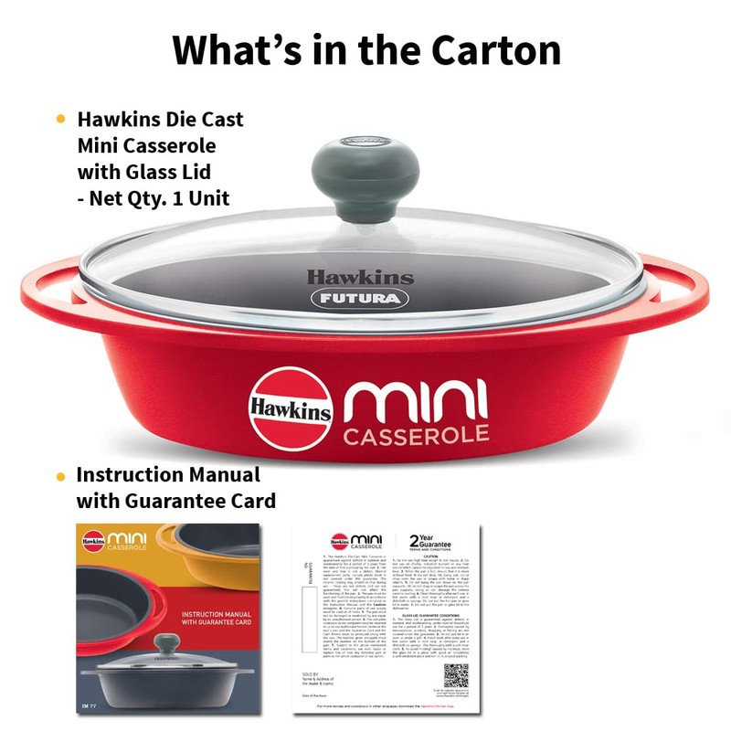 Hawkins 0.75 Litre Mini Casserole with Glass Lid, Oval Shaped