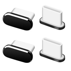 Type-C Cap Connector Cover Metal Rubber Sandproof Dustproof Protective Cover Charging Port Connector Dust Plug for Smartphone 4pcs (Black)