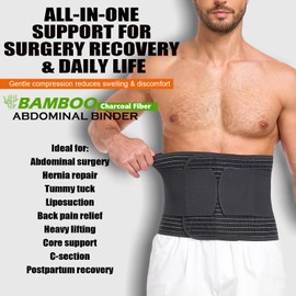 DOREIPA Abdominal Binder for Men and Women – Post Surgery & Postpartum Recovery Hernia Support Belt Waist Trainer for Men Adjustable Compression Wrap (Black,L)