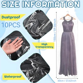 10 Pcs Long Plastic Clothes Covers, 60 * 150cm Clear Clothes Bags Hanging,Dress Bag,Garment Bags Dress Bags Covers Long,Dust-proof Garment Protector Covers for Clothes Shirt Suit Jacket Suit Sweater