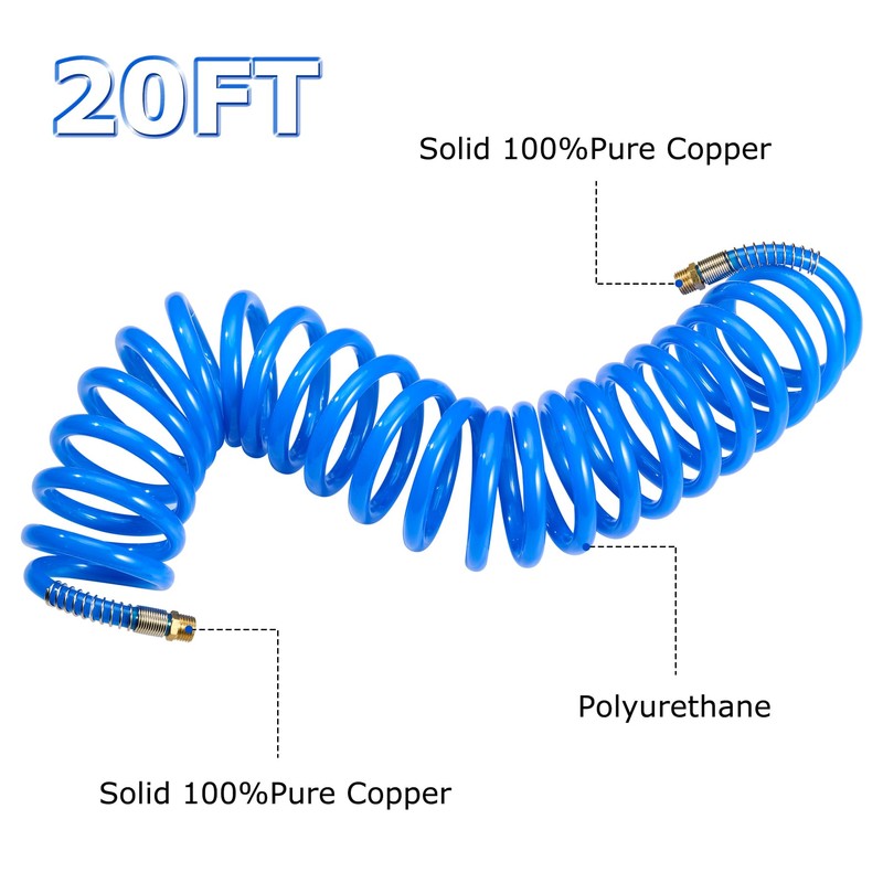 Professional Recoil Air Hose 1/4" ID x 20ft - Flexible