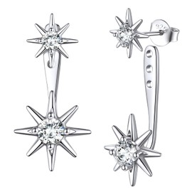 FOCALOOK Women's Starburst Earrings, 925 Silver, Hypoallergenic Earrings, Accessories, Birthday Gift, Wedding Anniversary, Zirconia Earrings, Silver
