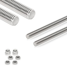 Arwnnklo 2 Pcs 304 Stainless Steel M10 Fully Threaded Rod,12"(305mm) Long Threaded Rod,Right Hand Threads，with Nuts (2, M10x305mm)
