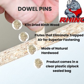 Rhino Wood Industries - 15/64" x 1 1/4" - 100 Pack Wooden Dowel Pins - Kiln Dried, Fluted, and Beveled (6mm, 100pk)