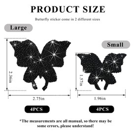 Wevdn 8 PCS Butterfly Crystal Car Stickers, Shiny Rhinestone Waterproof Butterfly Car Sticker Decal, Self Adhesive Glitter Decoration Stickers for Car Bumper Window Laptops Luggage (Black)