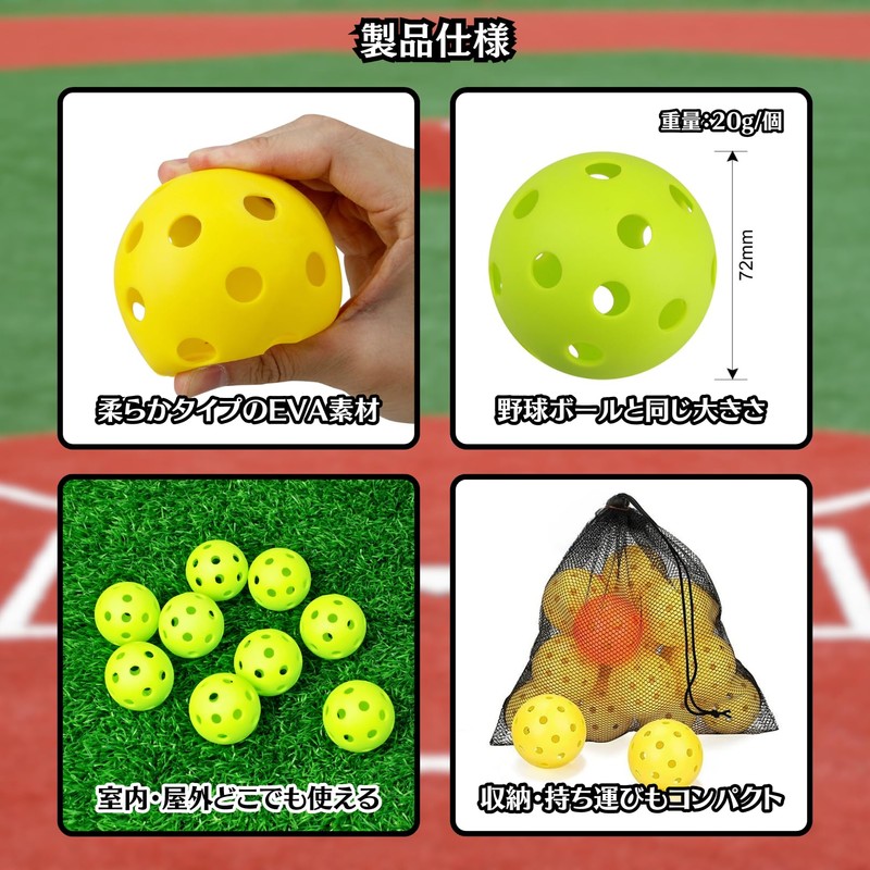 Charmoon Baseball Batting Practice Perforated Balls, 2.8 inches (72 mm),