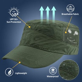 Quick Dry Military Hats for Men - Army Cadet Patrol Cap Short Brim Flat Top Hat Summer Breathable Adjustable
