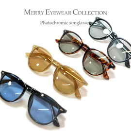 MERRY PLEASURE Dimming Sunglasses, Polarized Sunglasses, Men's, Women's, Boston, Round Glasses, Colored, Light Color, Color Lens, Black x Lt.SMOKE