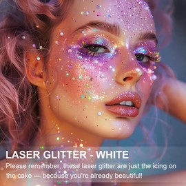 Set de purpurina para cabello, rostro y cuerpo para mujer, lentejuelas holográficas blancas, plateadas y moradas con efecto sirena, maquillaje con purpurina gruesa para festivales de música y