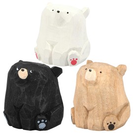 3Pcs Mini Wooden Bear Statues Home Decor, Funny Miniature Bear Figurines Rustic Hand Carved Bear Sculpture Decorative Small Animal Figurines Ornaments for Shelf Desk Office Bedroom Car