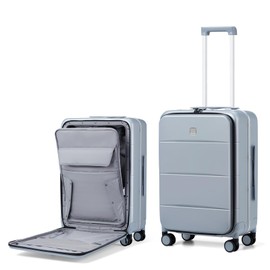 MILADA 24-Inch Checked In Luggage Hard Shell Suitcase with Spinner Wheels, Front Opening Pocket, Aluminum Frame, TSA Approved, Grey