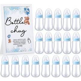 Roowest Bottle Chug Baby Shower Game Favors Including Blue Butterfly Theme Wooden Sign and 18 Pcs Baby Bottles for Gender Reveal Party Supplies