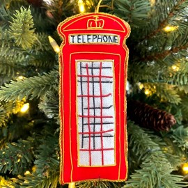 Handmade RED British UK TELEPHONE BOOTH Handmade Fair Trade Velvet Christmas Ornament New