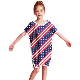 QPANCY Girls 4th July Cover Up USA Flag Swimsuit Independence Day Beach Coverups 10-12