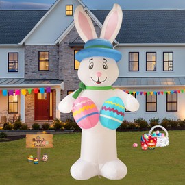 InfleasJoiy 12FT Bunny Holding Egg Easter Inflatable Decoration with Built-in LED Lights for Holiday Celebration Decorations for Yards, Lawns and Patios