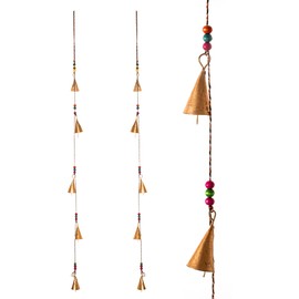 Tarini Gallery Rustic Vintage Bell Set - 5 Handmade Bells with Beads, Antique Golden, 1" (Pack of 2), Wind Chime