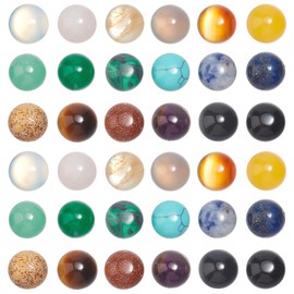 SUPERFINDINGS 36pcs 18 Materals Gemstone Cabochon 8mm Half Round Stone Cabochons Flatback Crystal Quartz Stone for Earring Necklace Jewelry Making