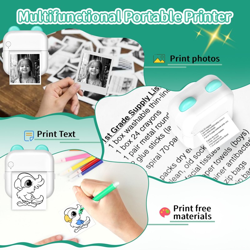 yerfkan Mini Smartphone Printer with 13 Rolls Printing Paper Mini