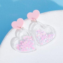 Valentines Day Earrings for Women Red Love Heart Earrings Beaded Valentines Earrings Sparkly Rhinestone Heart Earrings Statement Heart Dangle Earrings Valentines Day Gifts for Her