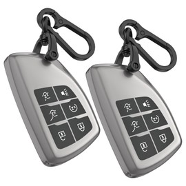 2Pack For Chevy Key Fob Cover With Keychain. TPU Soft Shell Full Protection.Compatible with 2021-2025 Silverado Sierra Tahoe GMC Yukon Suburban Denali (Matte grey, 6-Buttons)