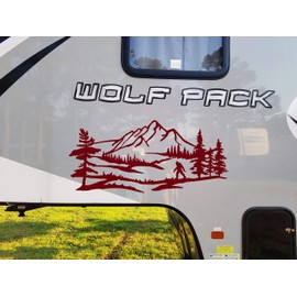 Minglewood Trading Ivory | Bigfoot Mountain Trees Scene V2 Vinyl Sticker | Camper RV Travel Trailer Graphics 4x4 | Die Cut Decal | 48w x 22h inches
