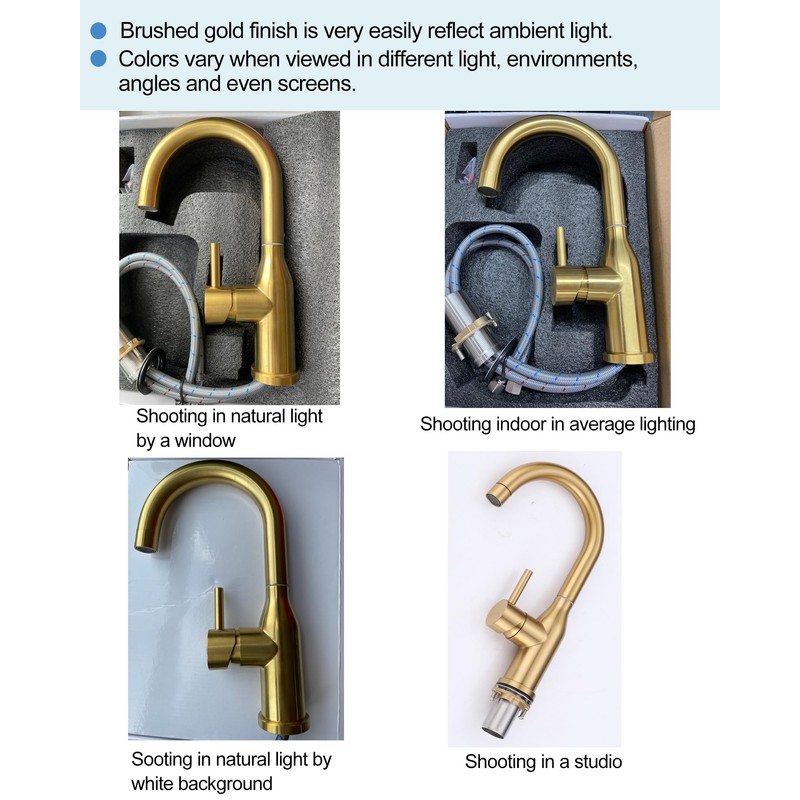 WOWOW Brushed Gold Bar Sink Faucet Single Hole Bar Faucet