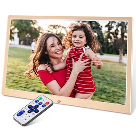 TSITSC 12 Inch Digital Photo Frame, 1280 x 800 IPS Screen, Electronic Picture Frame, Calendar/Clock Function/Music/Photo/Video Player with Remote Control, Supports USB/SD Card (Gold)