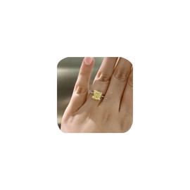 Square Yellow Simulated Gemstone Champagne Cubic Zirconia Engagement Rings Best Promise Rings Wedding Bands for Women Big Princess Square Orange Stone Cocktail 925 Sterling Silver Ring size 8