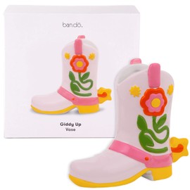 ban.do Small Cowboy Boot Vase, Colorful Ceramic Shelf Decor for Home or Office, Unique Flower Vase Doubles as Pencil Cup, Giddy Up