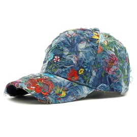 PACDE Butterfly Full Embroidered Women Baseball Cap Fashion Sequins Adjustable Strap Cotton Women Hats Sunlight Bowler Hat Ladies Baseball Cap(CQ3387Blue Purple,UK Size6 3/4-7 3/8)