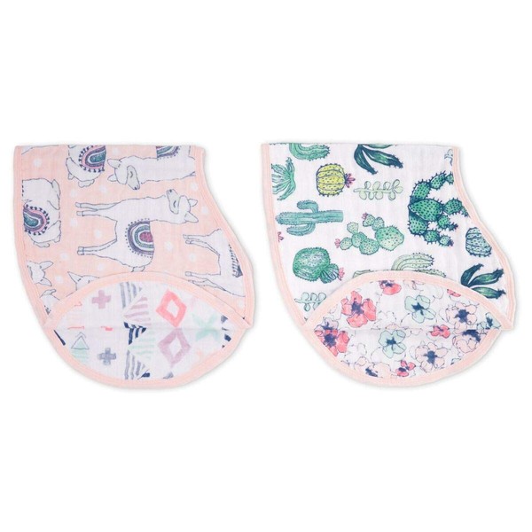 aden + anais Burpy Baby Bib, 100% Cotton Muslin, 4 Layer Multi Use Burping Cloth, Super Soft & Absorbent Burp Rag for Infants, Newborns and Toddlers, 2 Pack, Trail Bloom Llamas